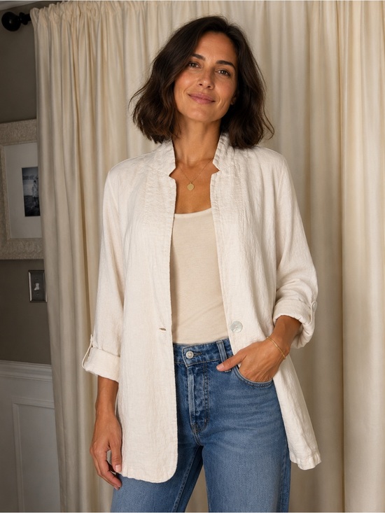 Christian Siriano Jackets & Blazers - Women’s Lightweight Natural Linen Jacket with Mother of Pearl Buttons